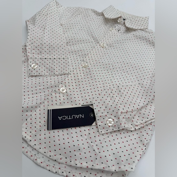 NAUTICA Kid’s Button Down Collared Dress Shirt Sz 4 Regular NWT White Design - Picture 5 of 10